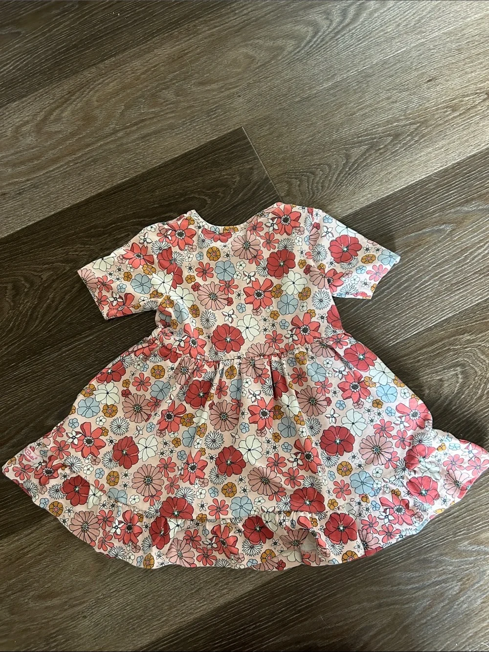 Pink Floral Short-Sleeve Kids Dress